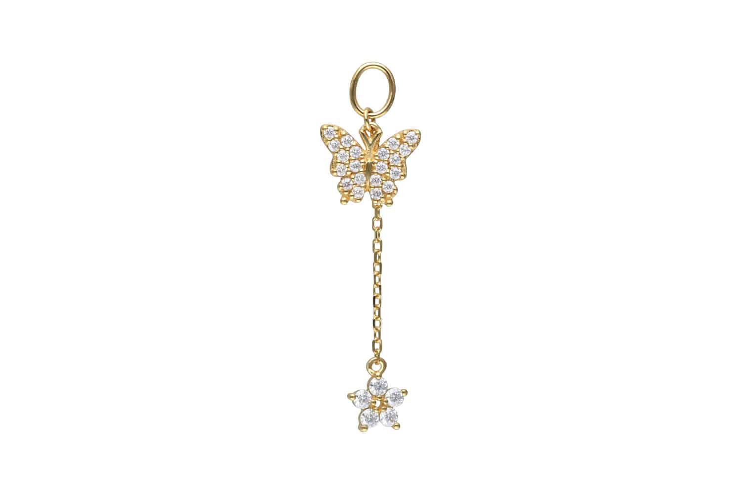 18 carat gold pendant for clickers MOISSANITE BUTTERFLY + MOISSANITE FLOWER