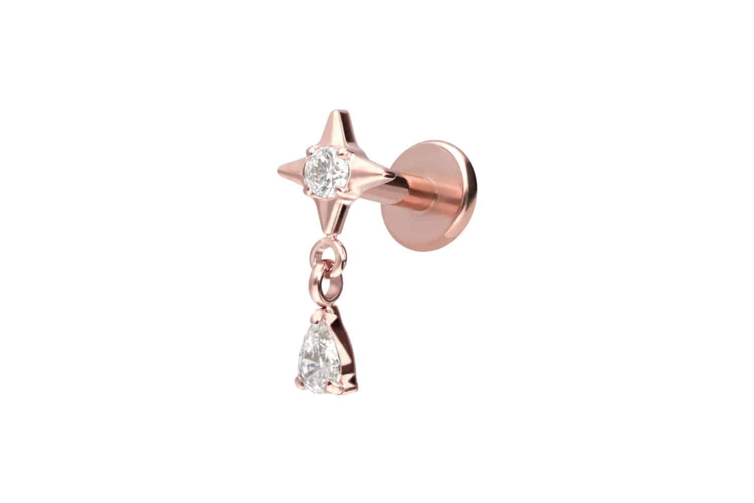 Titan Labret mit Innengewinde STERN + KRISTALLTROPFEN