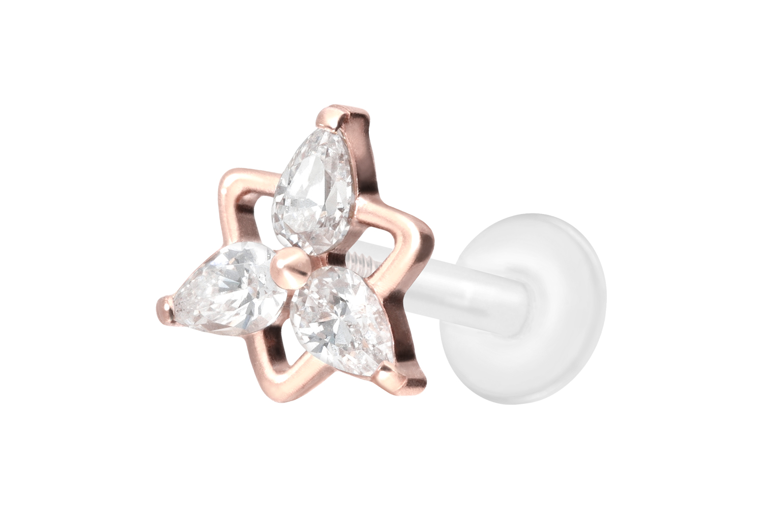 PTFE Labret mit Innengewinde + Titan-Aufsatz KRISTALLBLUME