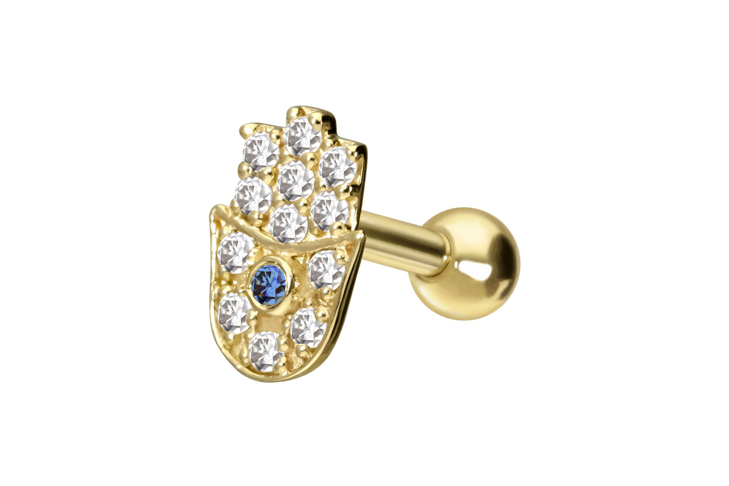 14/18 Karat Gold Ohrpiercing MOISSANIT-HAND DER FATIMA