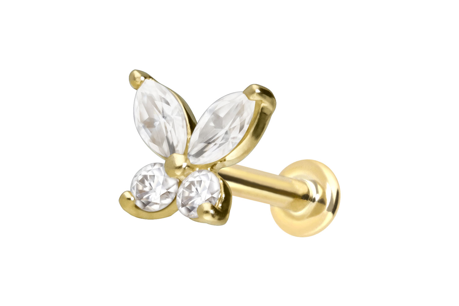 14 carat gold labret with push fit MOISSANITE BUTTERFLY