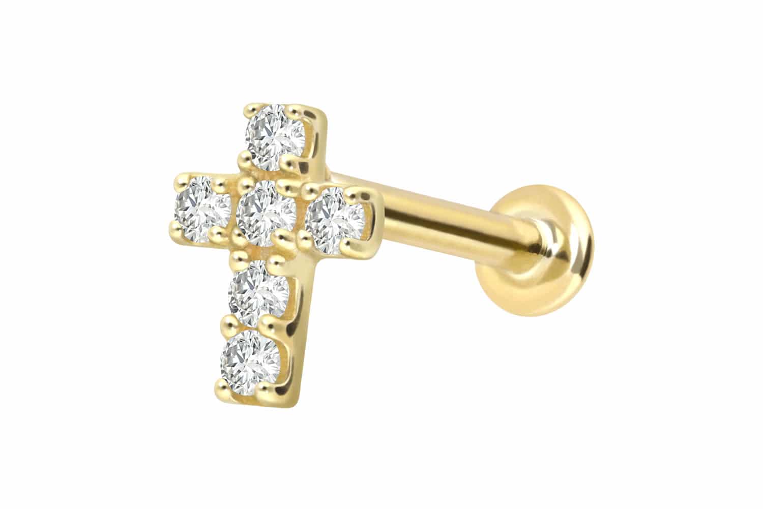 18 carat labret with internal thread DIAMOND CROSS