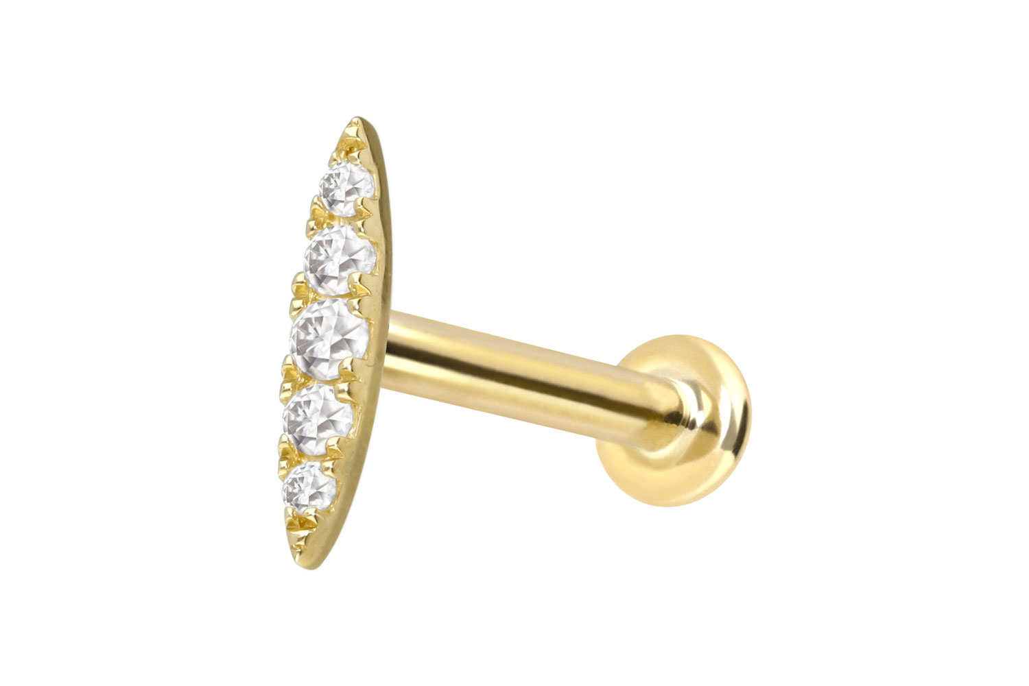 14 carat gold labret with push fit MOISSANITE-OVAL