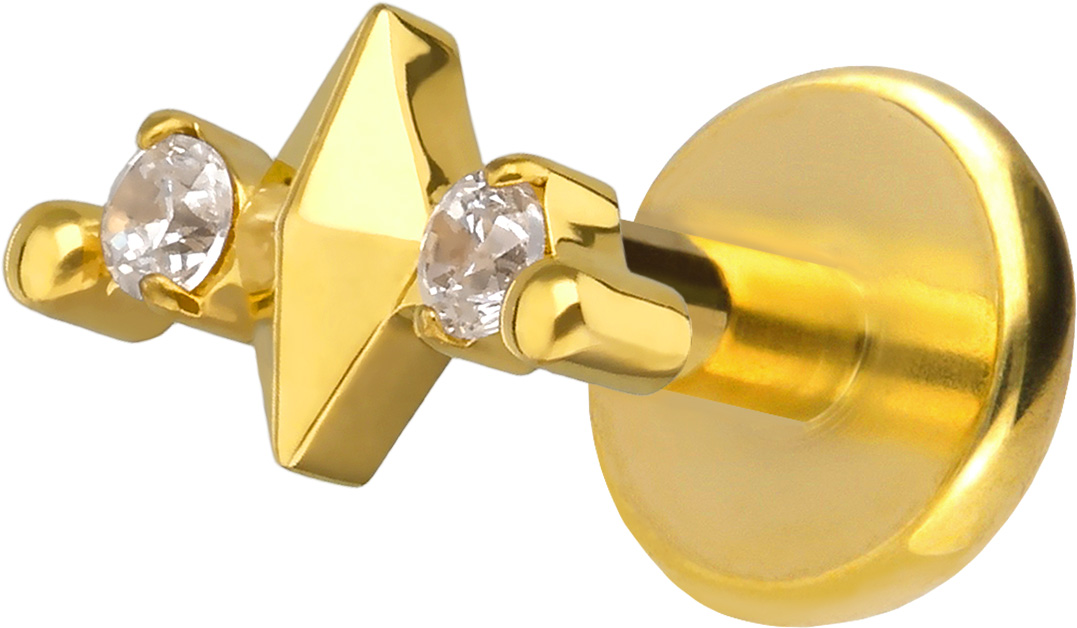Titan Labret mit Push Fit RAUTE + 2 KRISTALLE