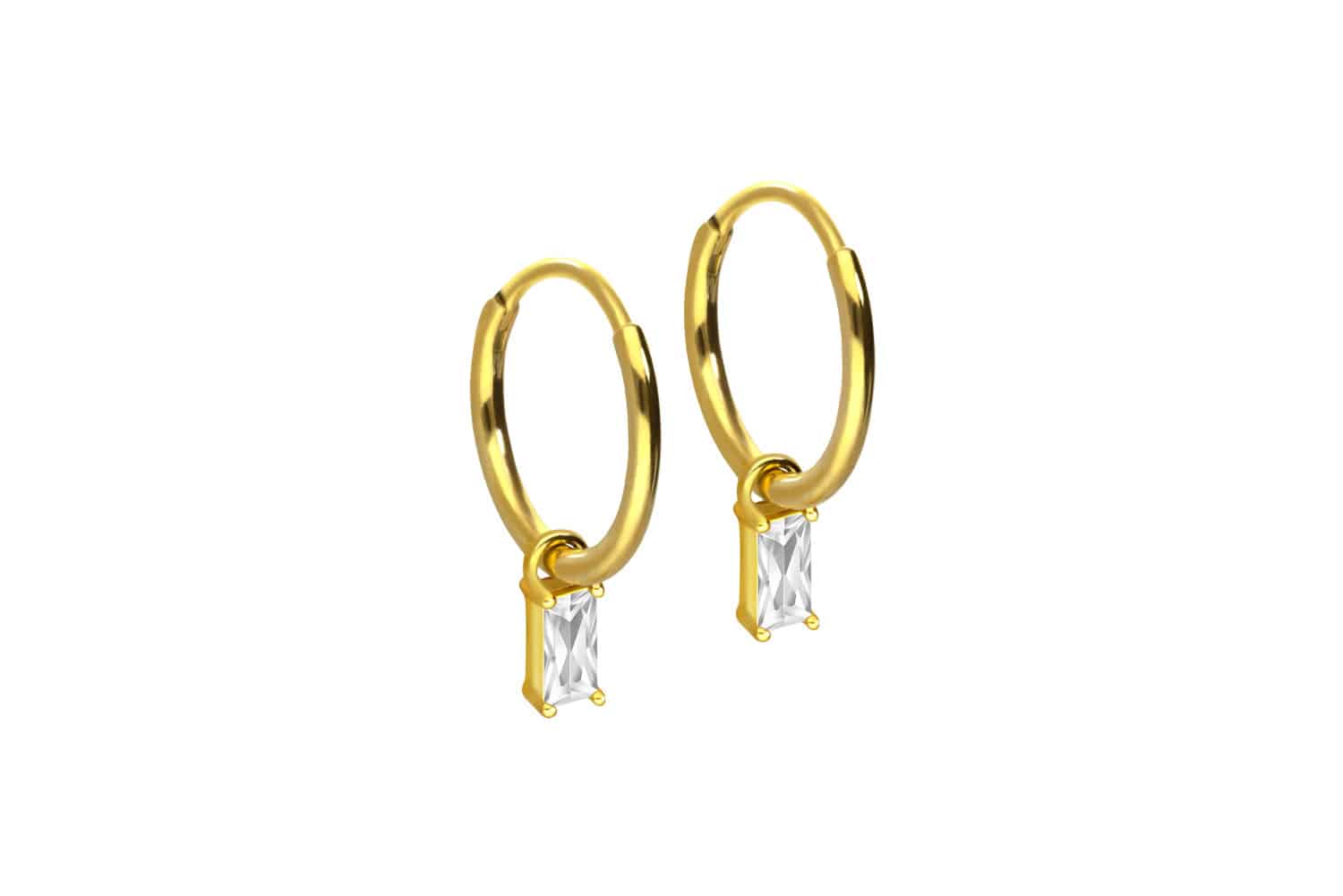 Surgical steel ear clicker creoles CRYSTAL RECTANGLE