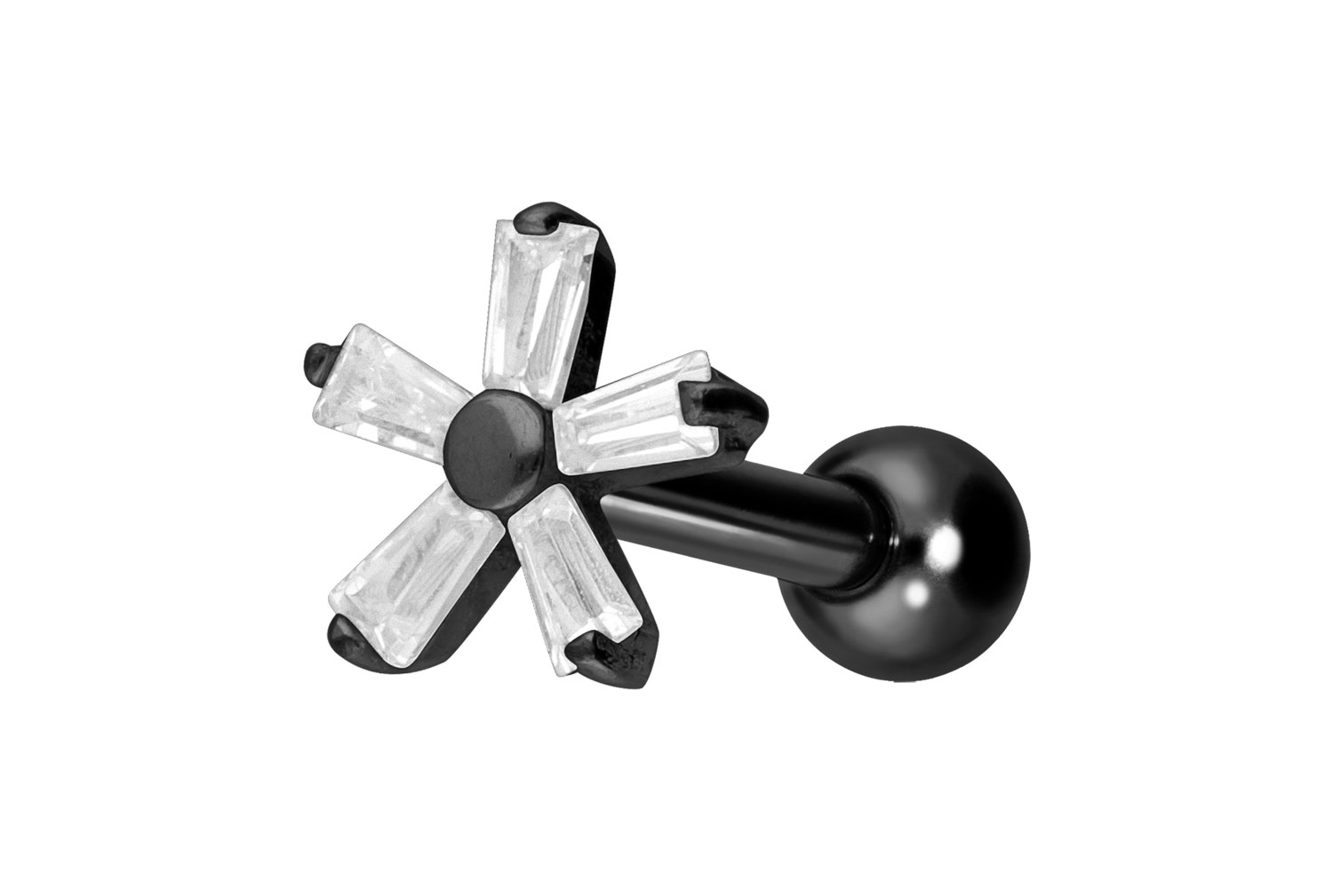 Titanium ear piercing with internal thread CRYSTAL FLOWER