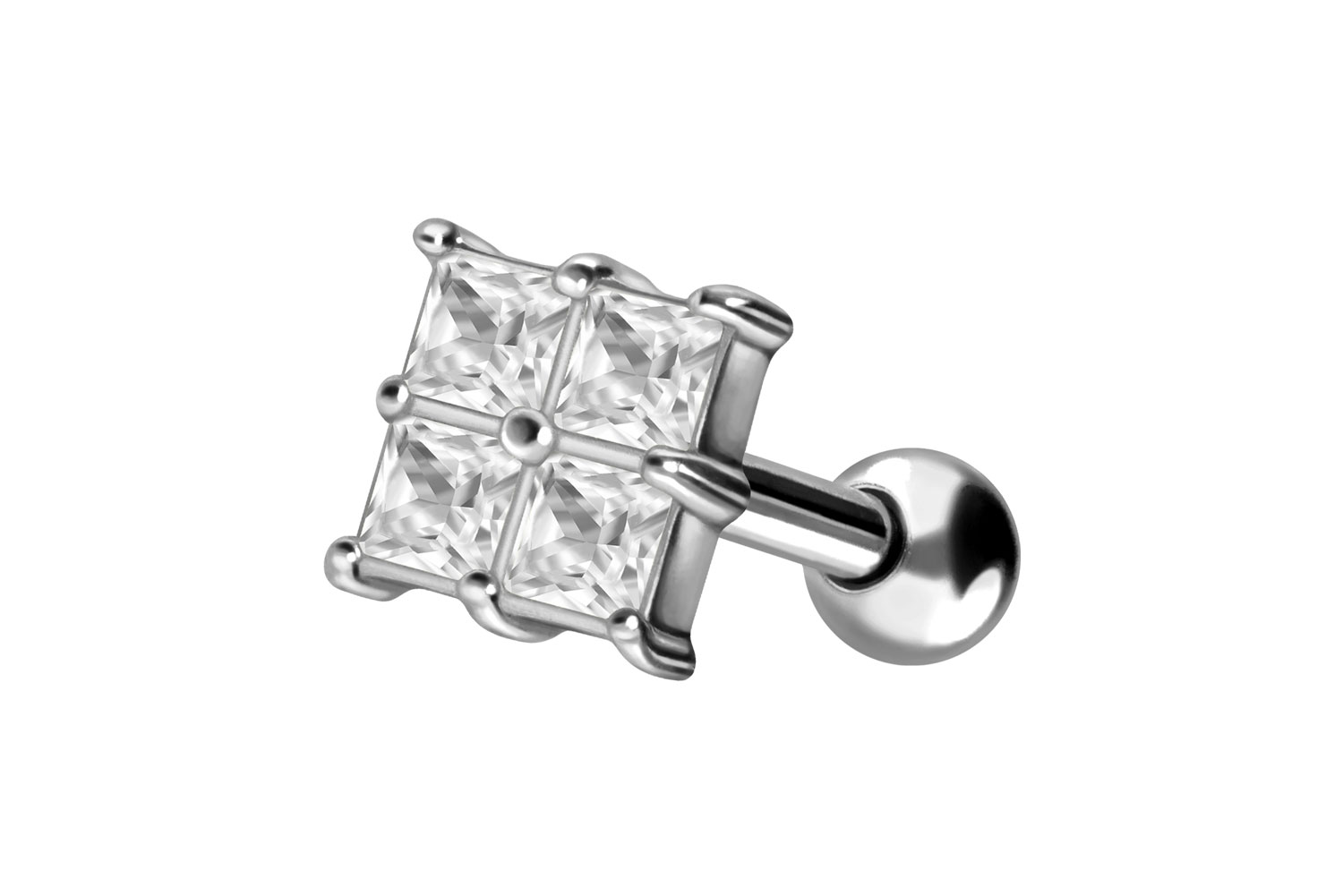 Titanium ear piercing SETTED CRYSTAL SQUARE