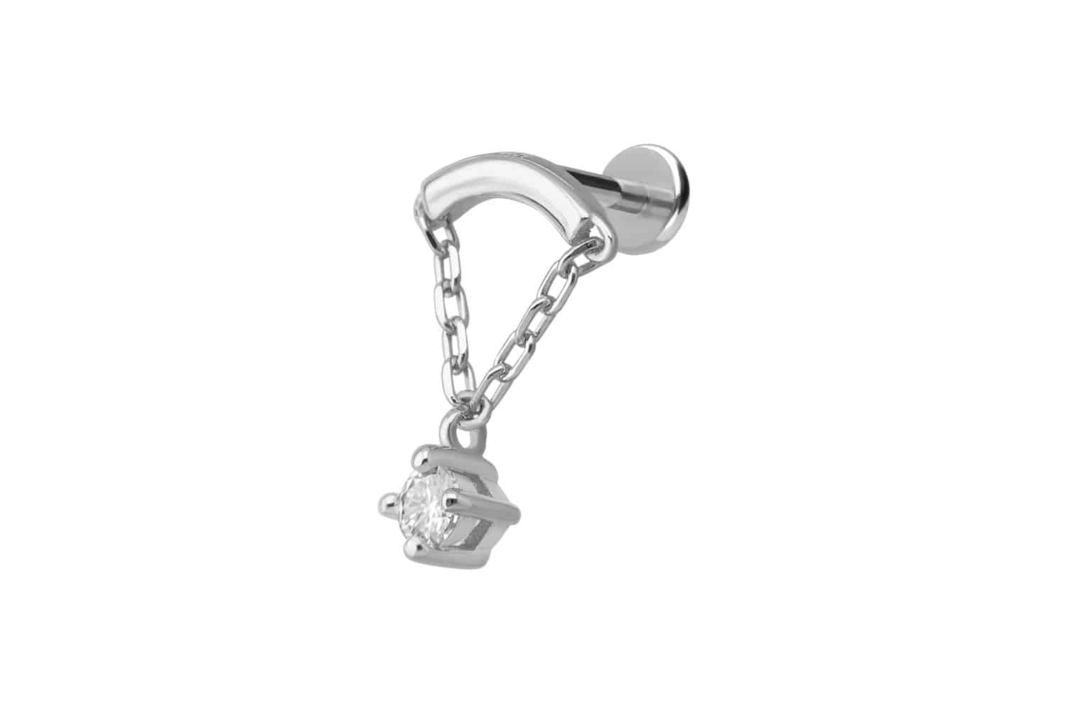Titan Labret mit Innengewinde + 925er Silber Aufsatz MOISSANIT + BOGEN + KETTE