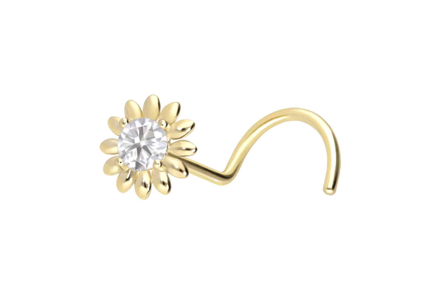 14/18 Karat Gold Nasenstecker Spirale MOISSANIT + BLUME