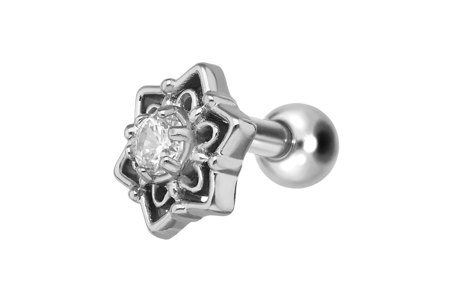 Titanium ear piercing with internal thread SNOWFLAKE