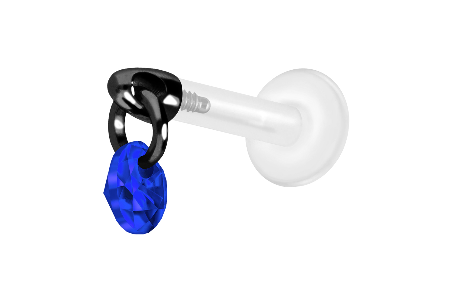 PTFE Labret mit Innengewinde + Titan-Aufsatz RUNDER KRISTALL