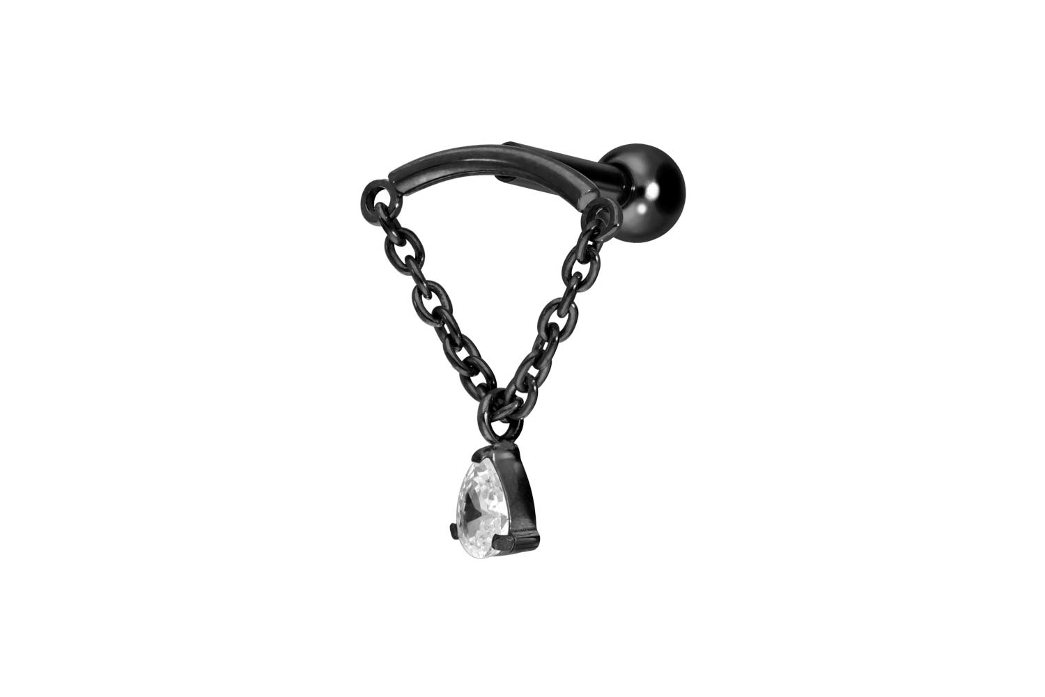 Titan Ohrpiercing mit Innengewinde BOGEN + KETTE + KRISTALLTROPFEN