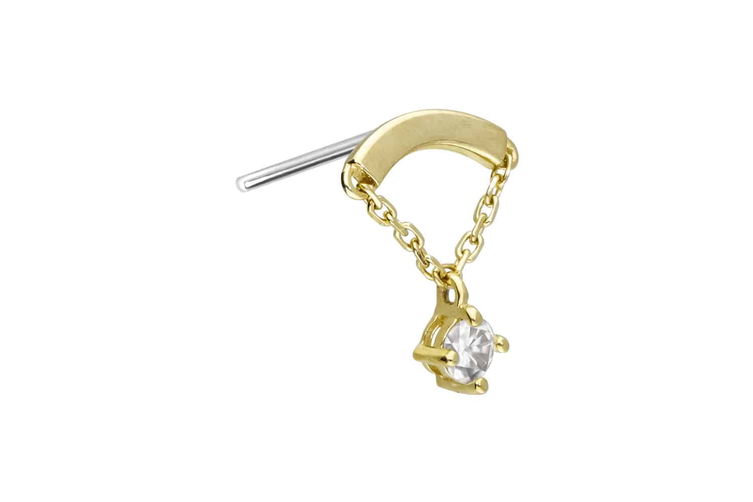 14 Karat Gold Aufsatz mit Titan Push Pin MOISSANIT + BOGEN + KETTE