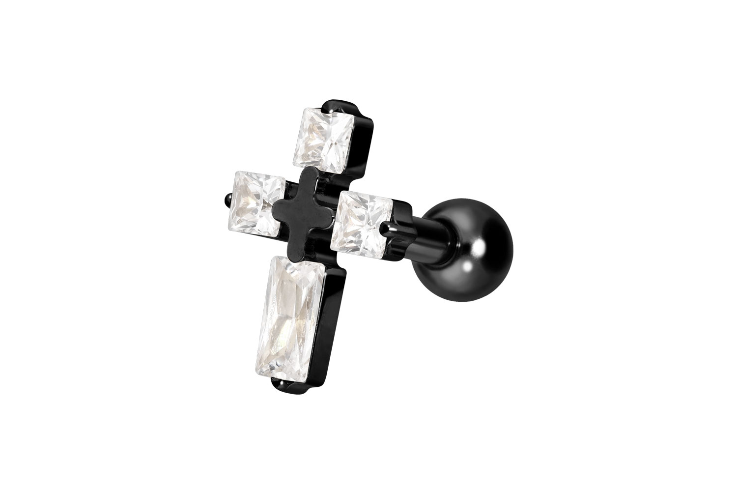 Titanium ear piercing with internal thread CRYSTAL CROSS