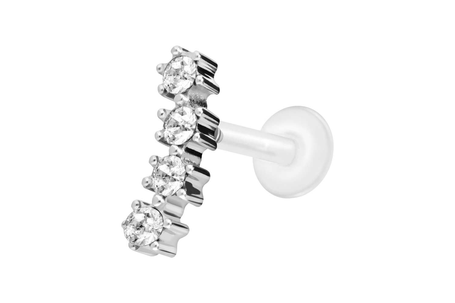 PTFE Labret mit Innengewinde + Titan-Aufsatz 4 EINGEFASSTE KRISTALLE