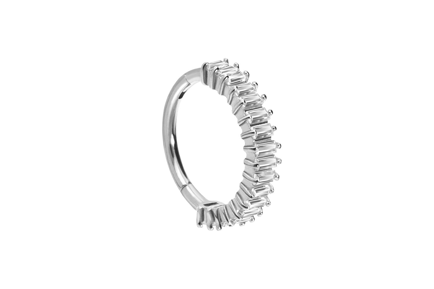 Surgical steel segment ring clicker SETTED CRYSTAL RECTANGLES