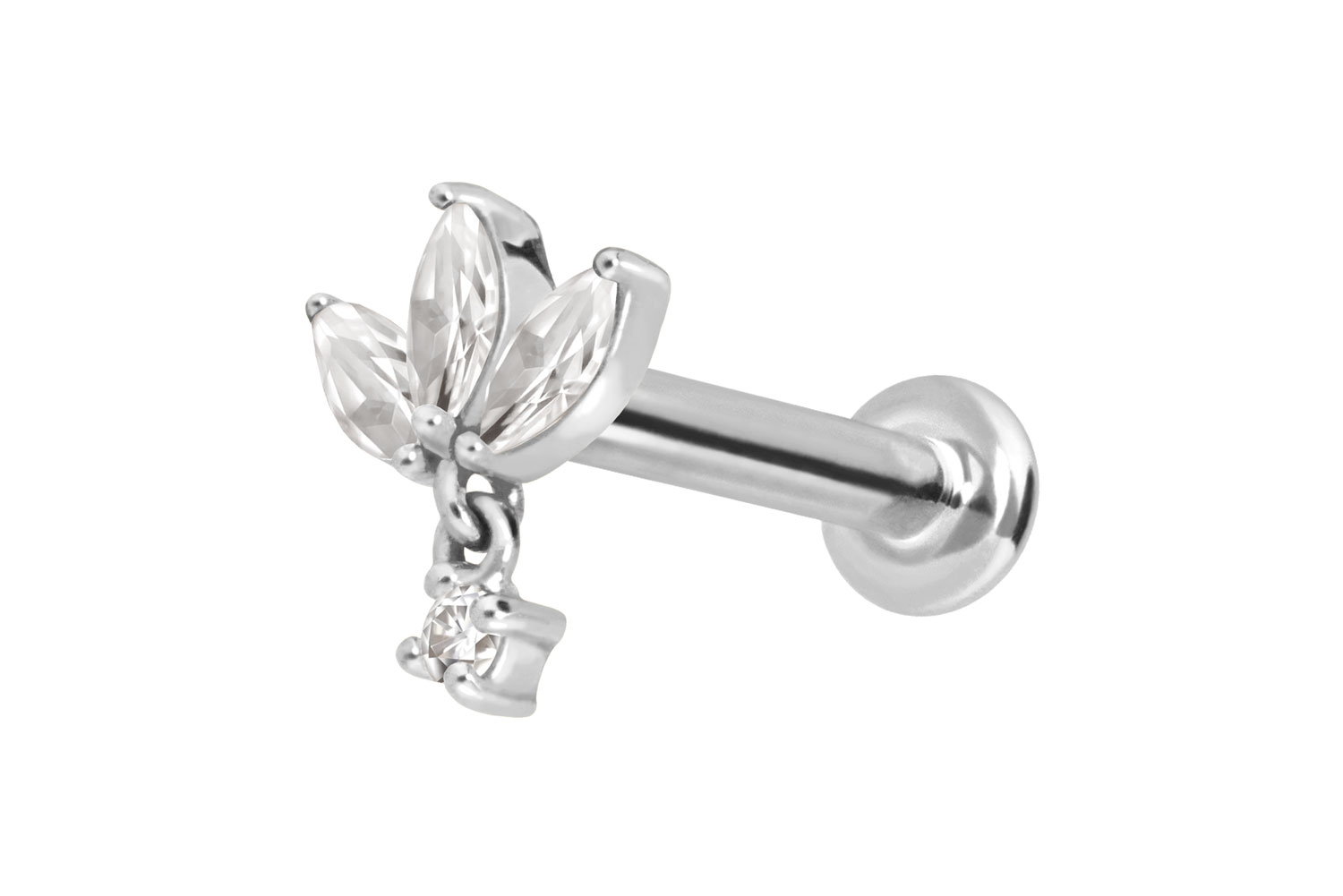 14 Karat Gold Labret mit Push Fit MOISSANIT-LOTUSBLÜTE