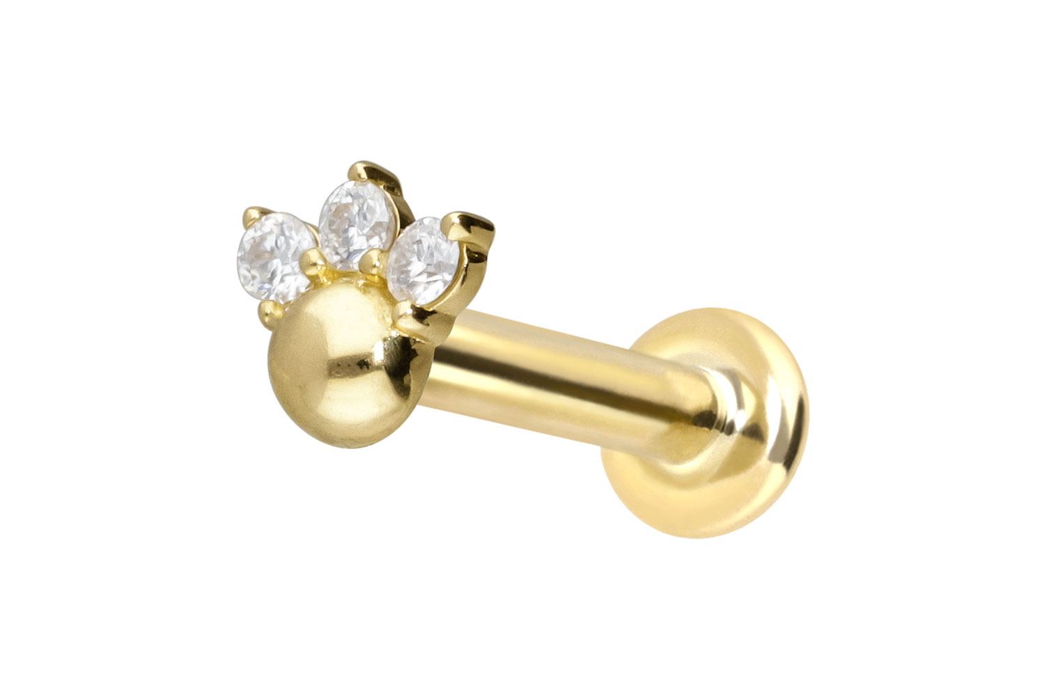 14 carat gold labret with push fit 3 MOISSANITES + BALL