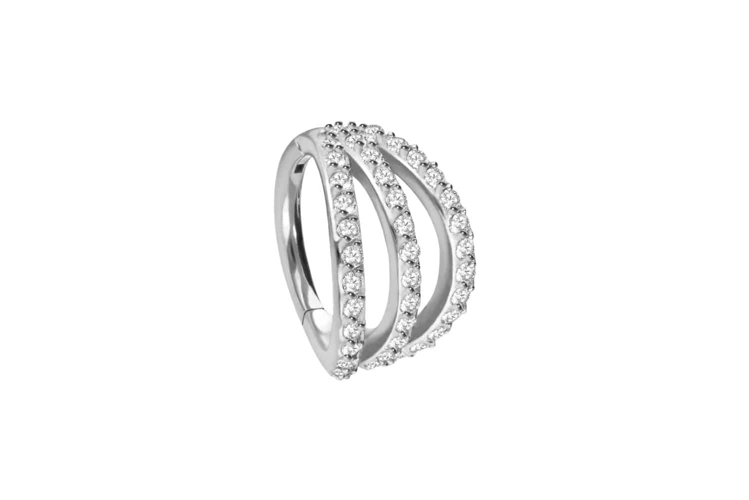 Surgical steel segment ring clicker 3 RINGS + SETTED CRYSTALS