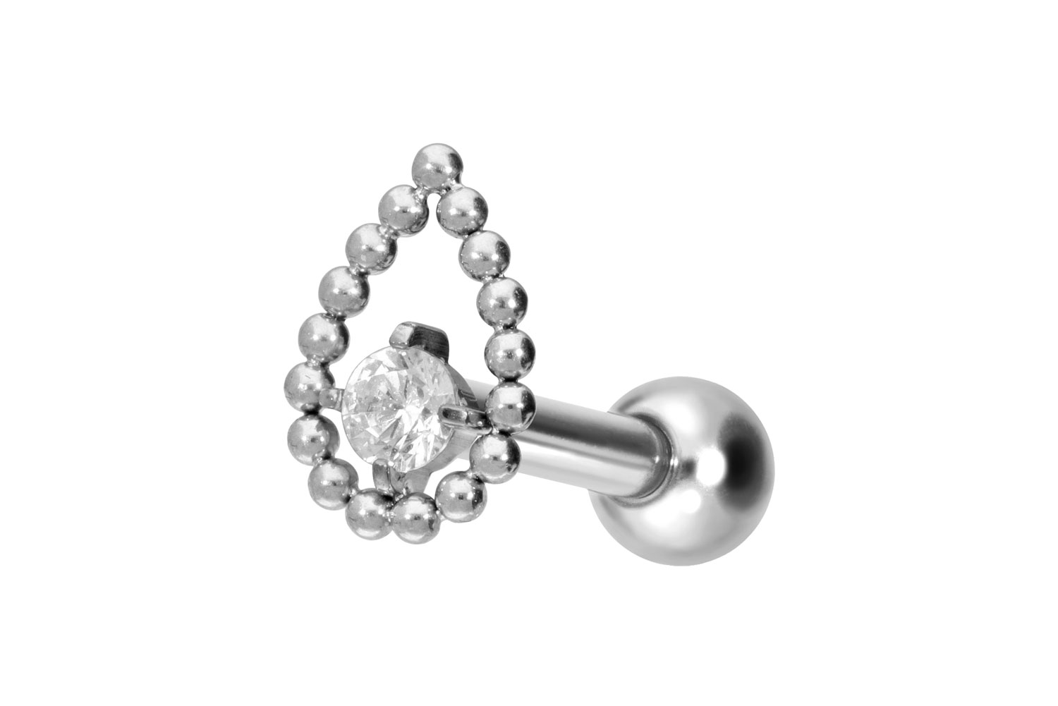 Titanium ear piercing with internal thread DROP + CRYSTAL