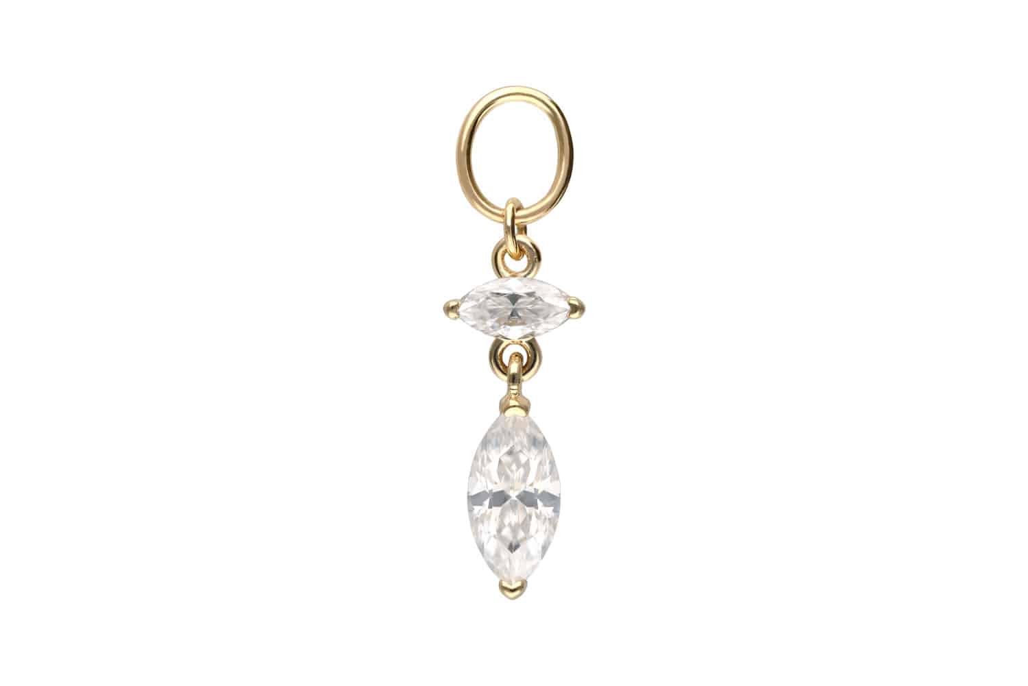 18 Karat Gold Anhänger für Clicker 2 EINGEFASSTE MOISSANIT-TROPFEN