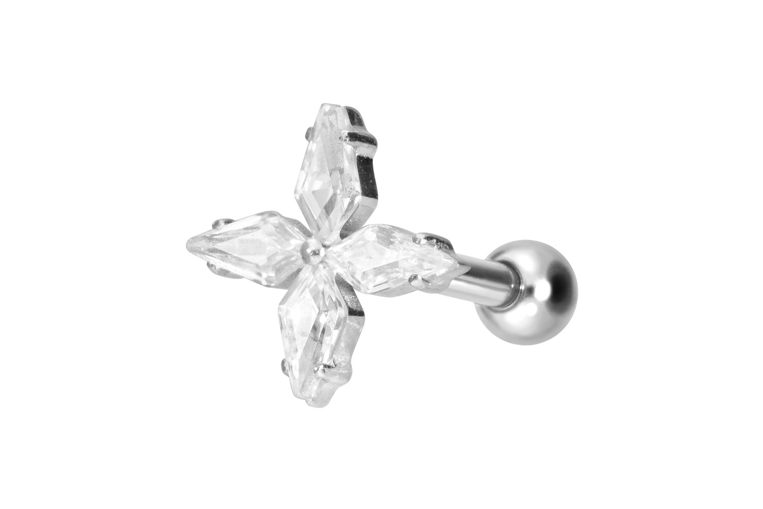 Titanium ear piercing with internal thread CRYSTAL STAR