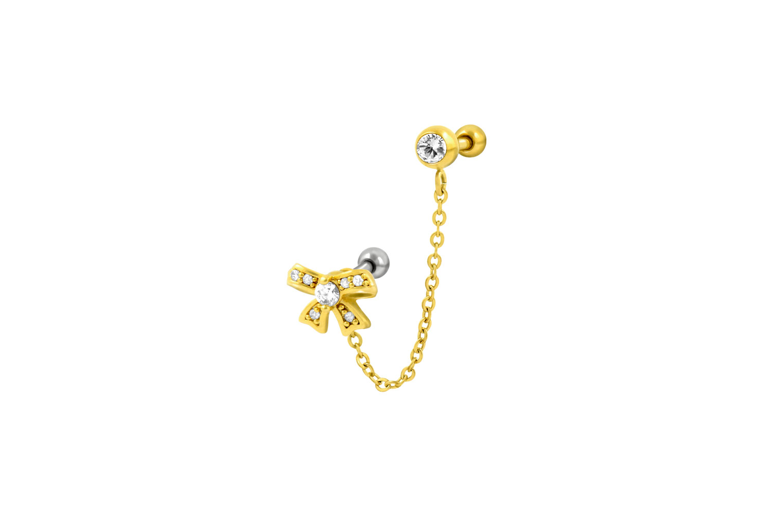 Surgical steel ear piericng with chain and brass design RIBBON ++SALE++
