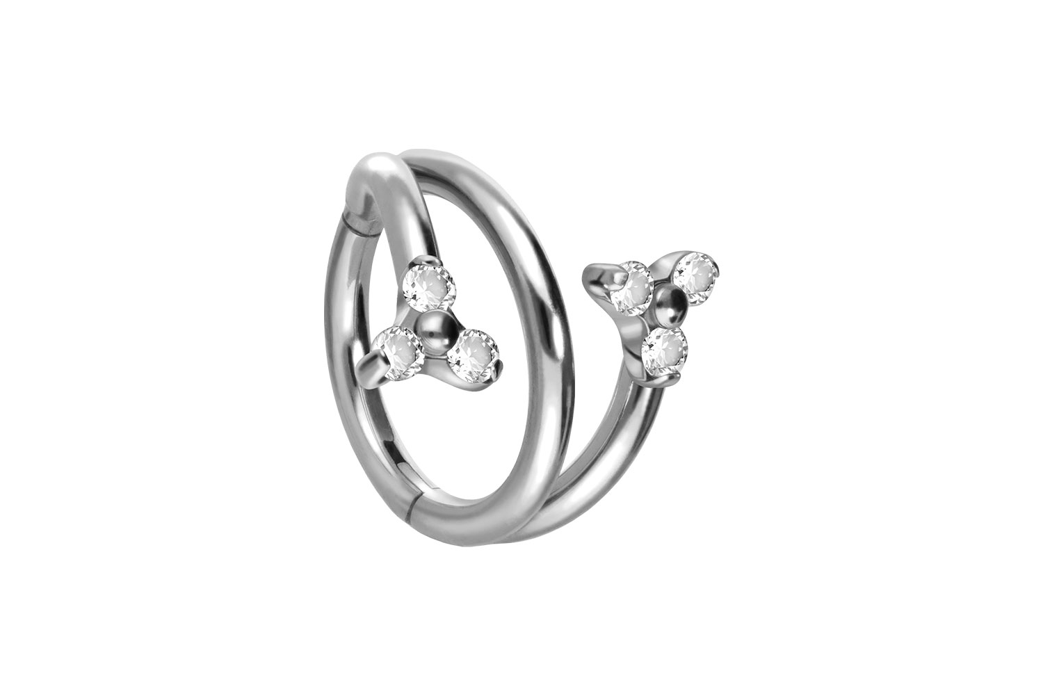Titanium segment ring clicker 3 RINGS + 2 CRYSTAL FLOWERS ++SALE++