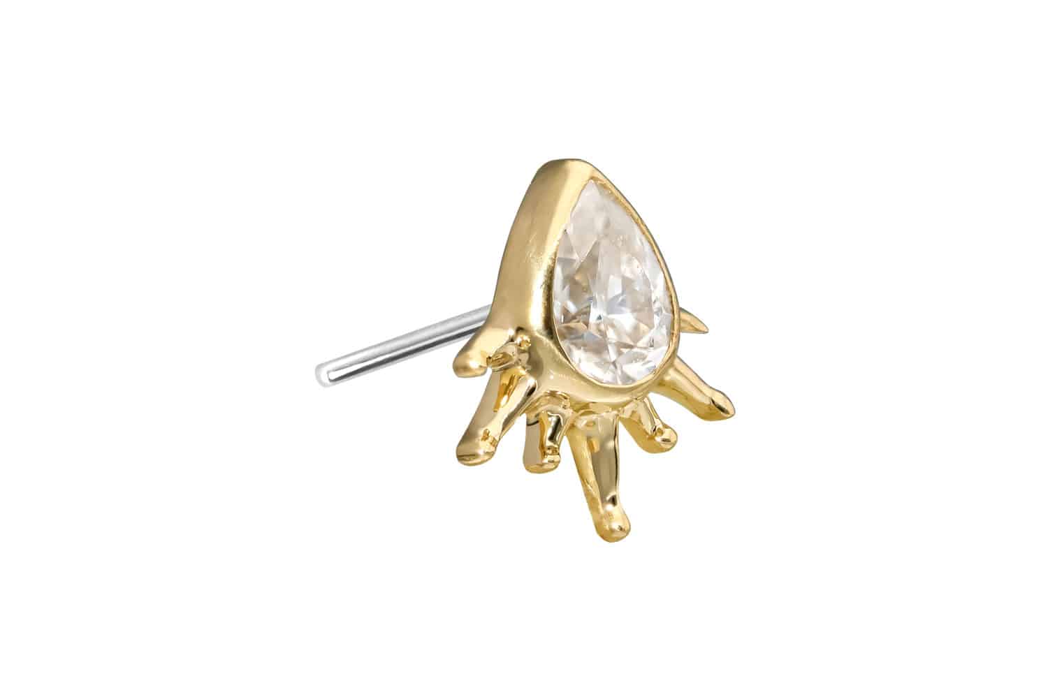 14 Karat Gold Aufsatz mit Titan Push Pin MOISSANIT-TROPFEN + SONNENSTRAHLEN