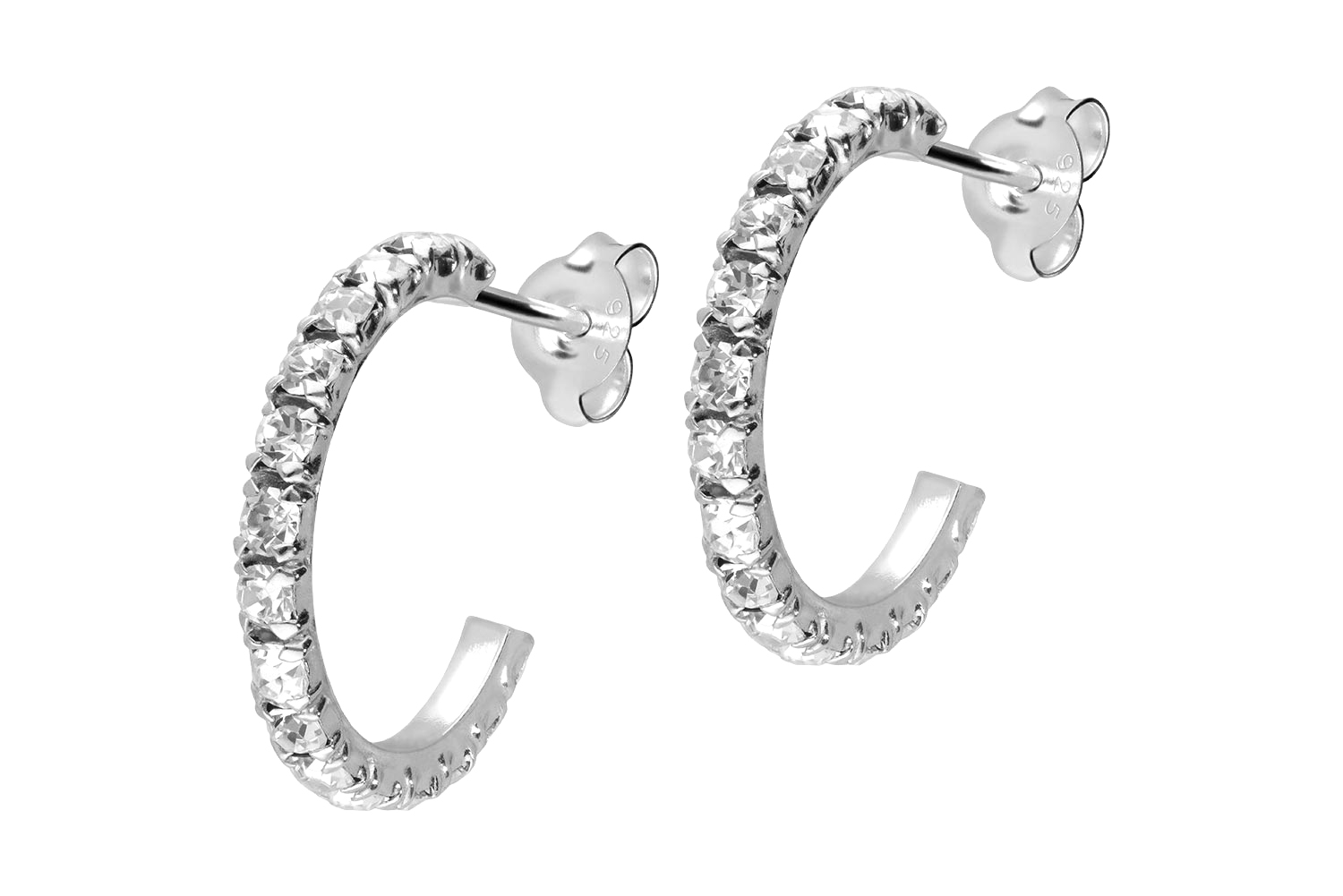 925er Silber Ohrstecker PLATINIERT + OFFENER RING MIT KRISTALLEN