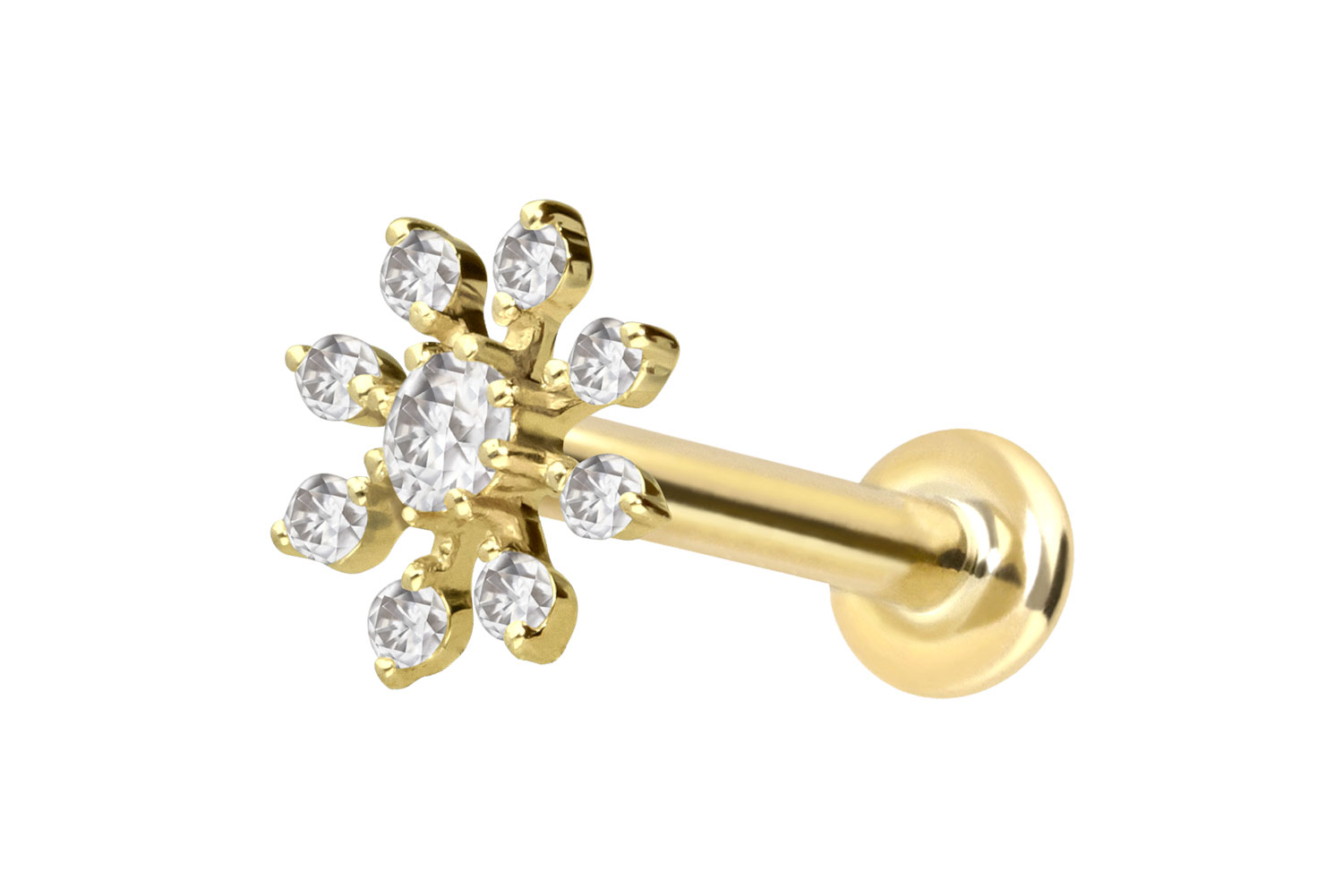 14 Karat Gold Labret mit Push Fit MOISSANIT-BLUME