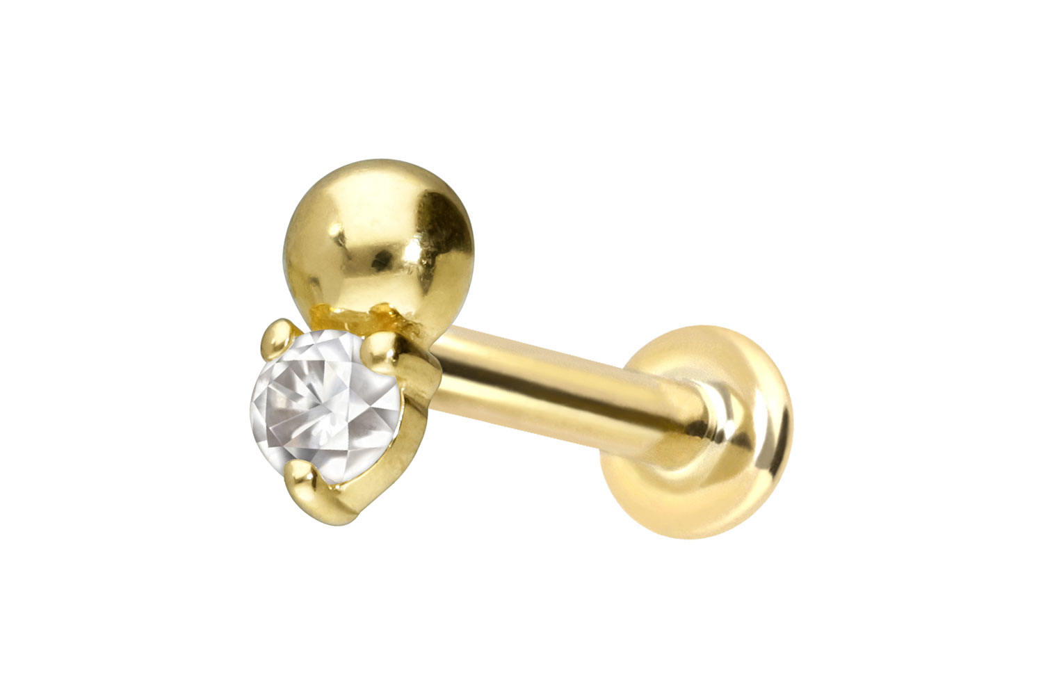 14 Karat Gold Labret mit Innengewinde MOISSANIT + KUGEL