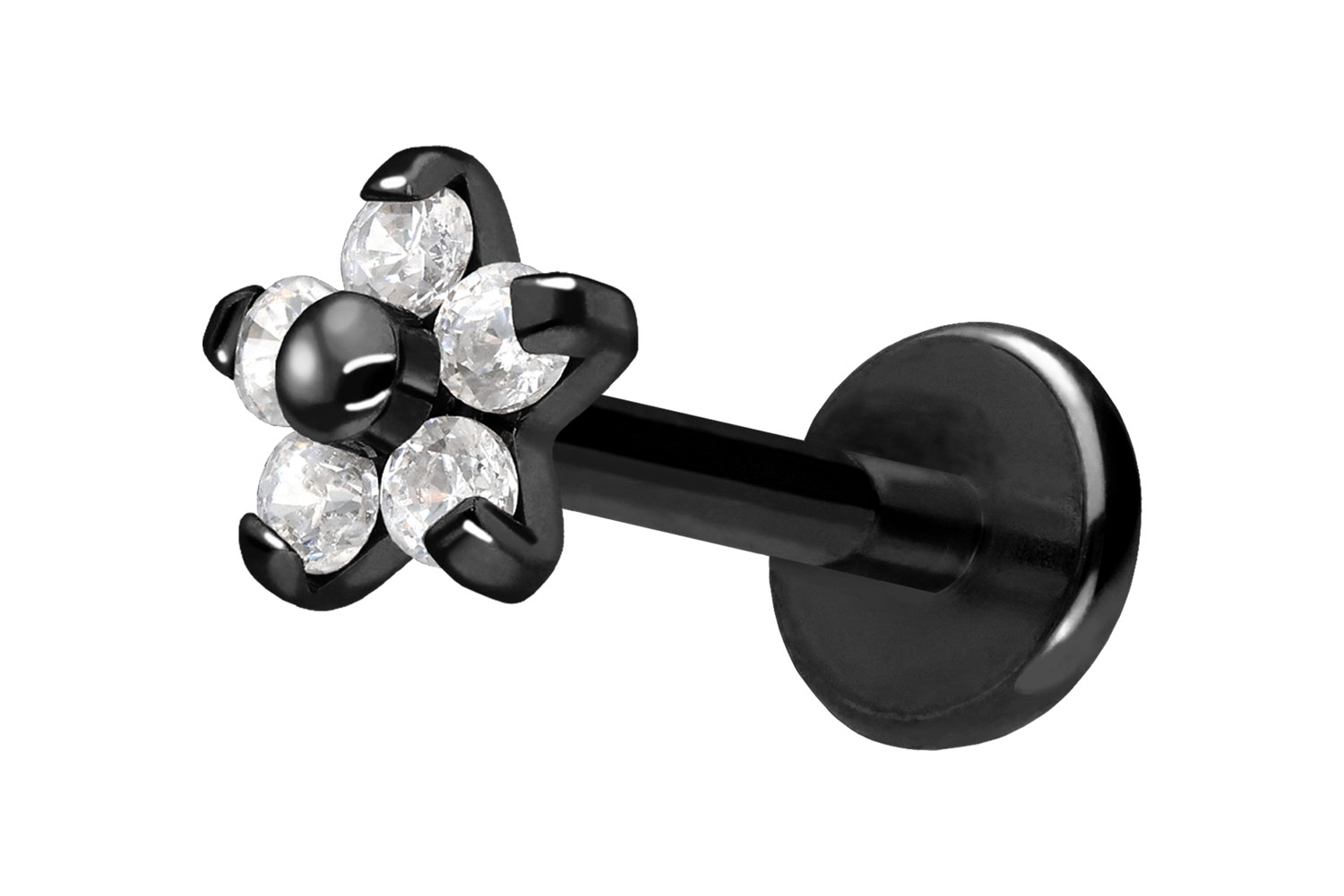 Titanium labret with push fit FLOWER WITH 5 CRYSTAL