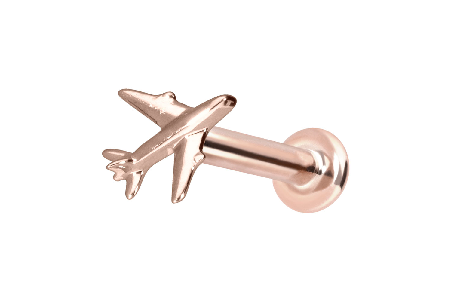 14 carat gold labret with push fit AIRPLANE
