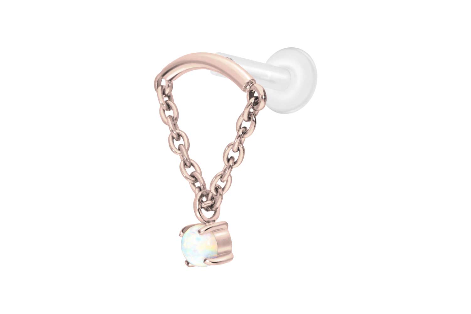 PTFE Labret mit Innengewinde + Titan-Aufsatz BOGEN + KETTE + SYNTHETISCHER OPAL