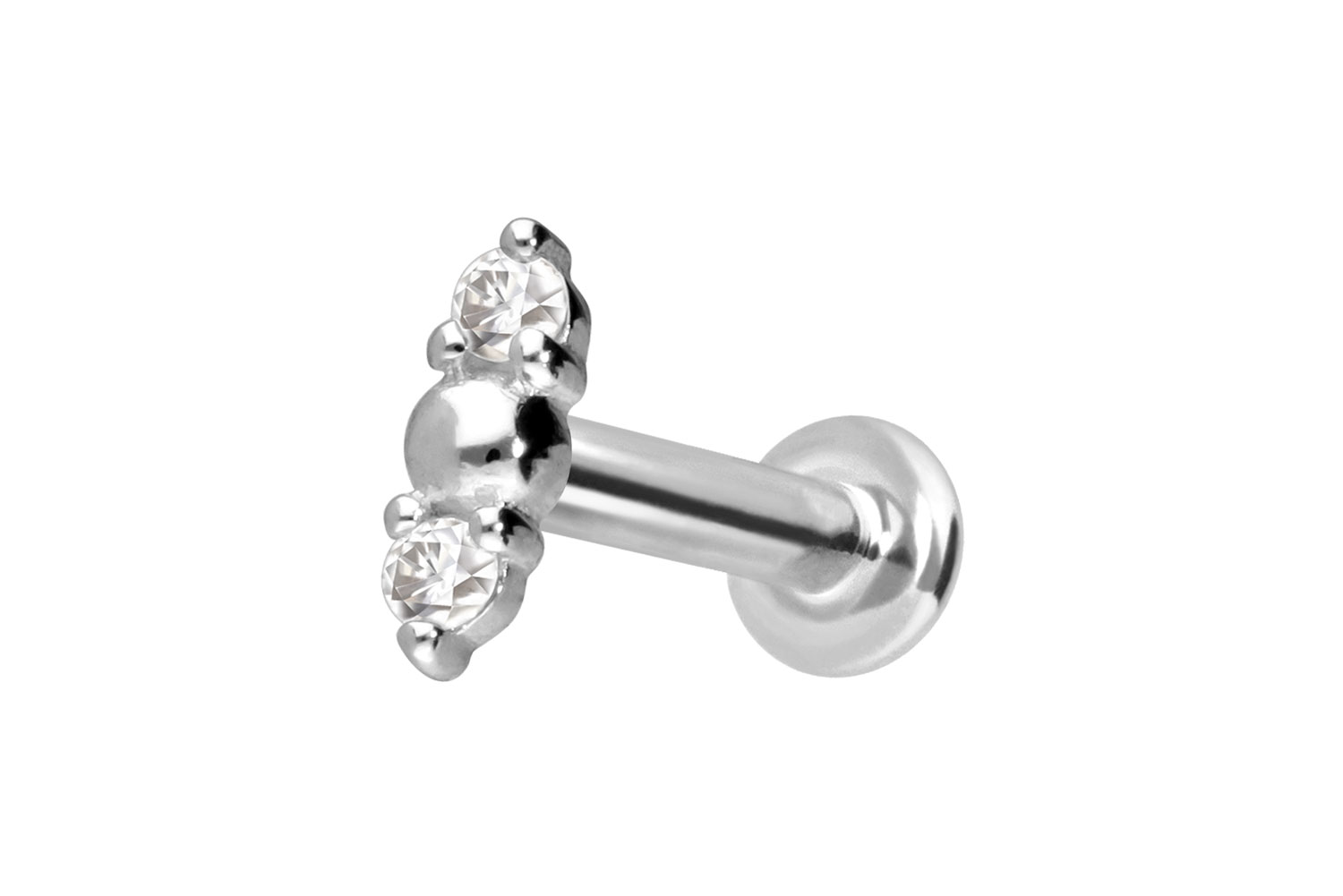 14 Karat Gold Labret mit Innengewinde 2 MOISSANITE + KUGEL