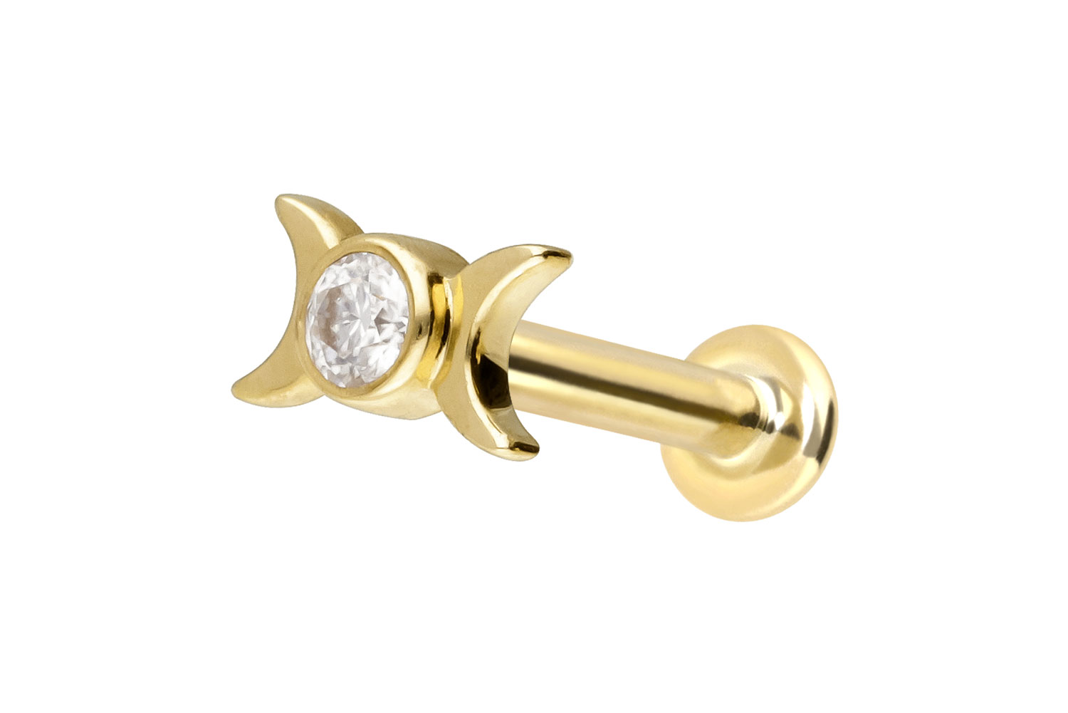 14 Karat Gold Labret mit Push Fit MOISSANIT + 2 MONDE