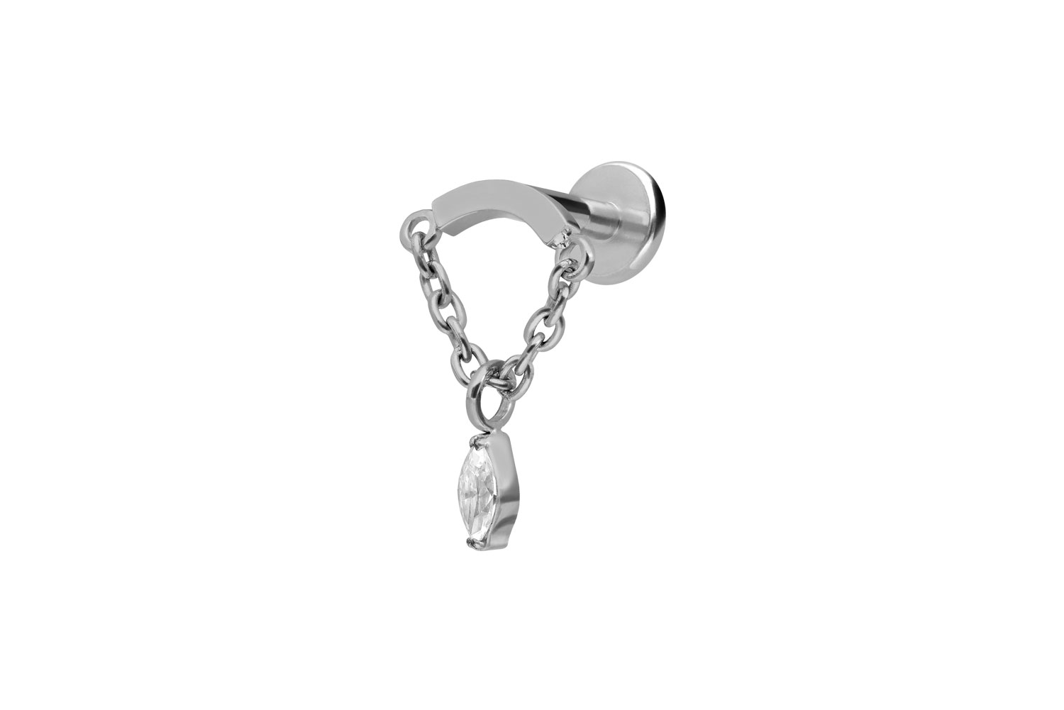 Titan Labret mit Innengewinde BOGEN + KETTE + KRISTALLTROPFEN