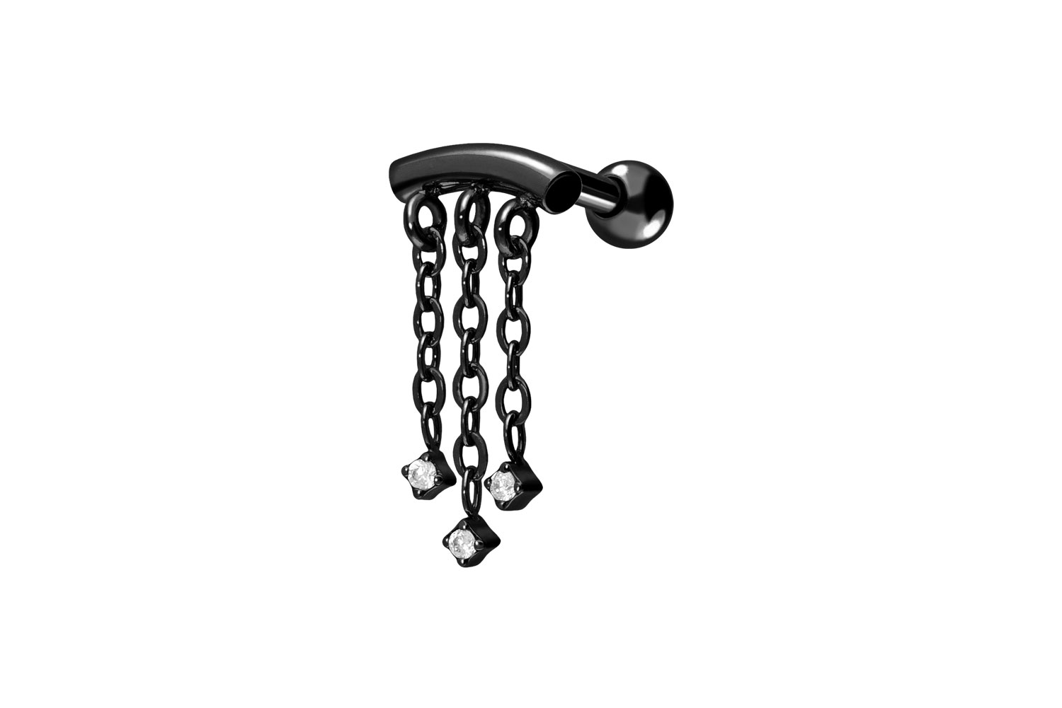 Chirurgenstahl Ohrpiercing BOGEN + 3 KETTEN + 3 KRISTALLE