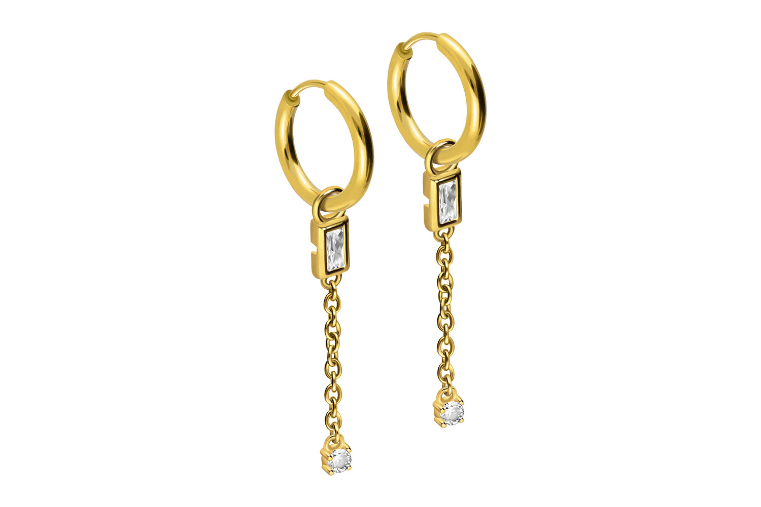 Chirurgenstahl Ohrclicker Creolen KRISTALLE + KETTE