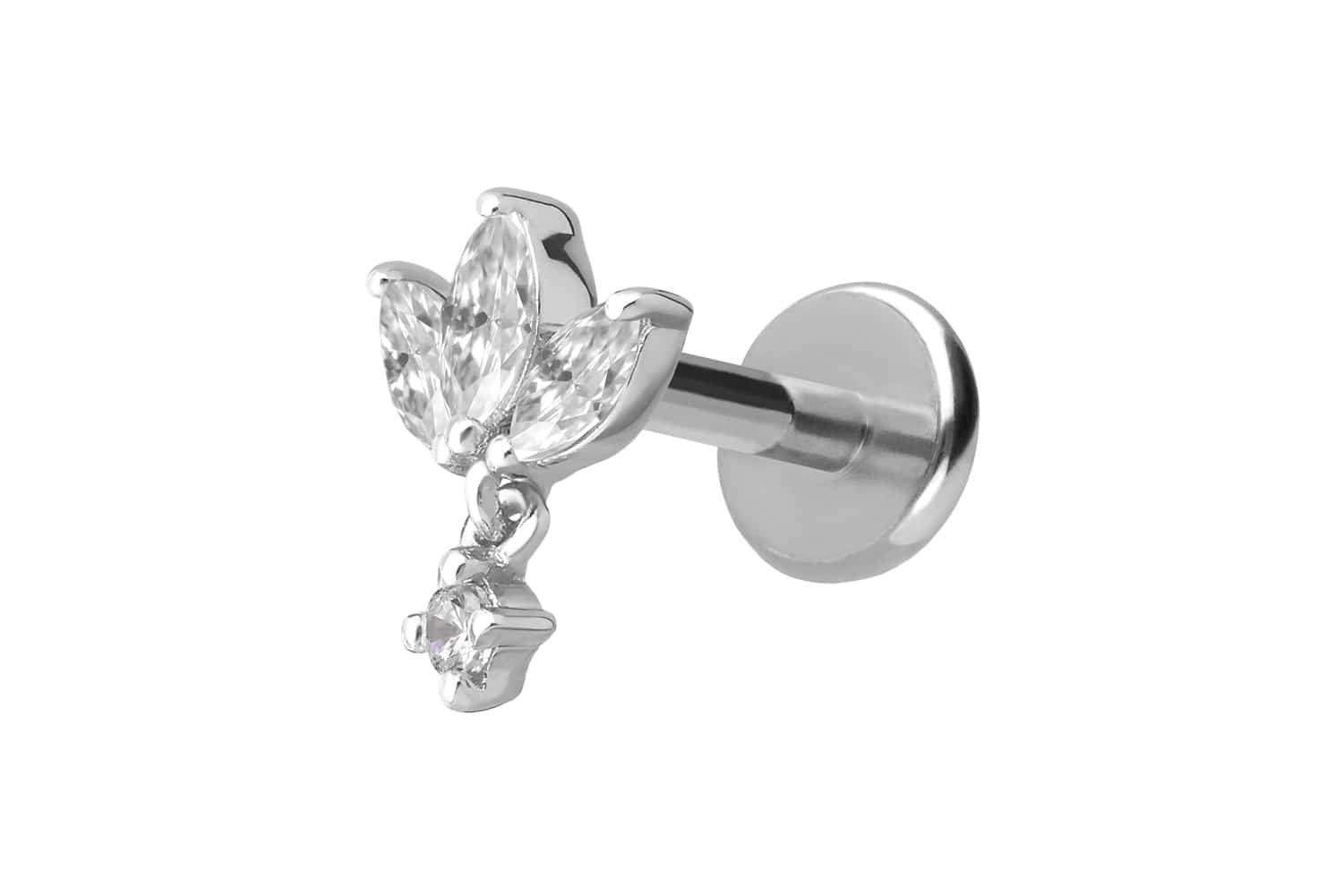 Titan Labret mit Innengewinde + 925er Silber Aufsatz MOISSANIT-LOTUSBLÜTE