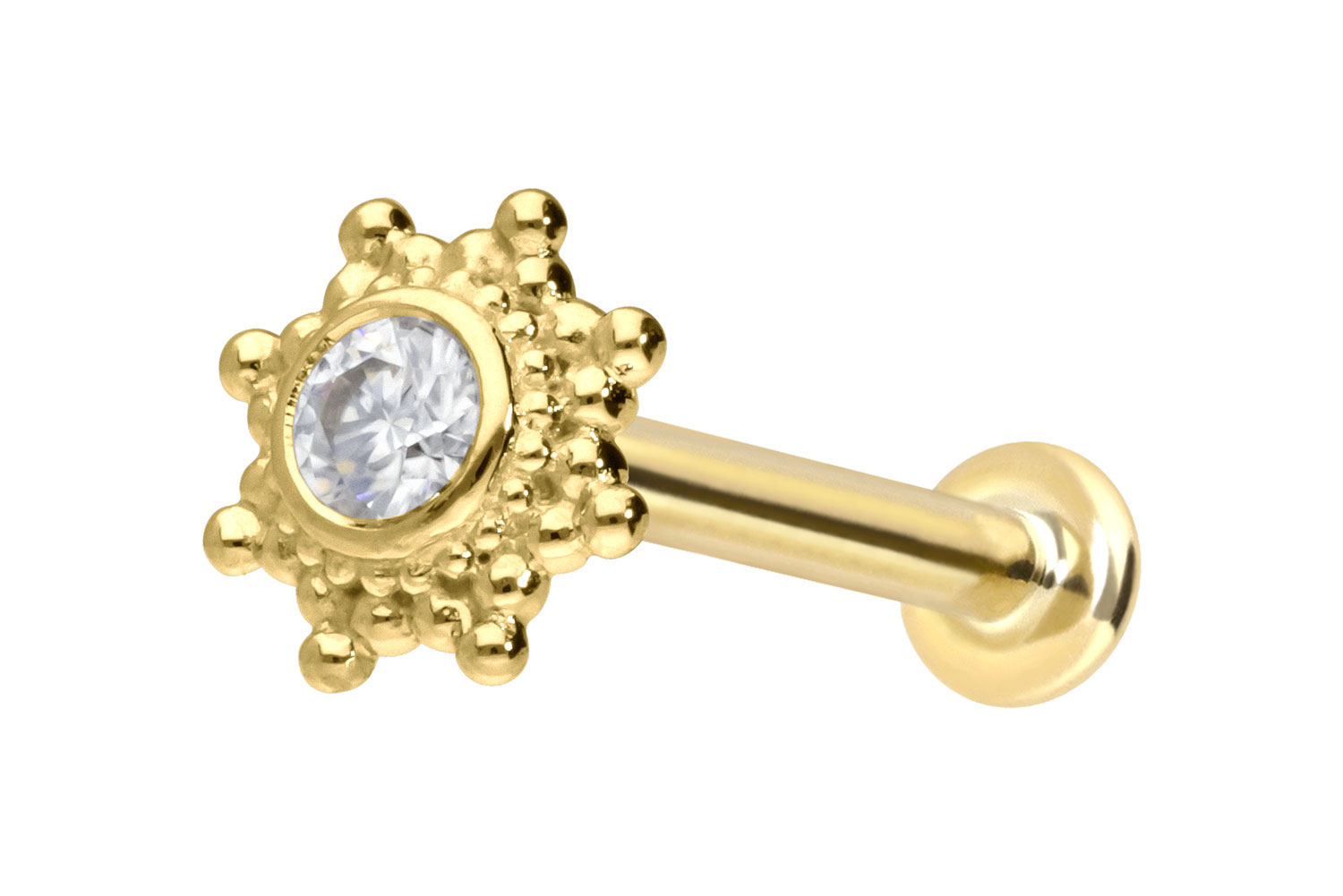 14 Karat Gold Labret mit Push Fit MOISSANIT-SONNE
