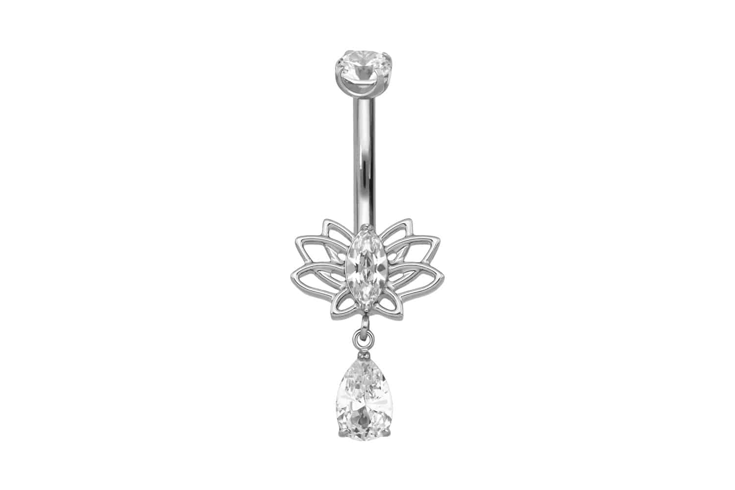 Titanium bananabell with internal thread LOTUS BLOSSOM + CRYSTAL DROP