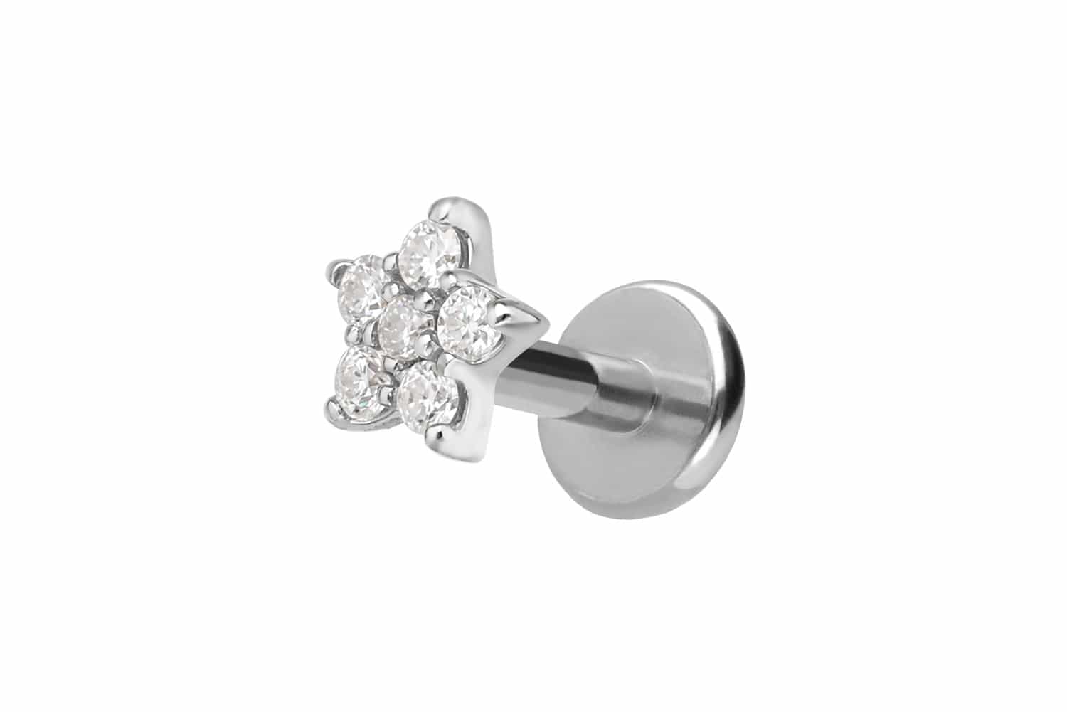 Titan Labret mit Innengewinde + 925er Silber Aufsatz MOISSANIT-STERN