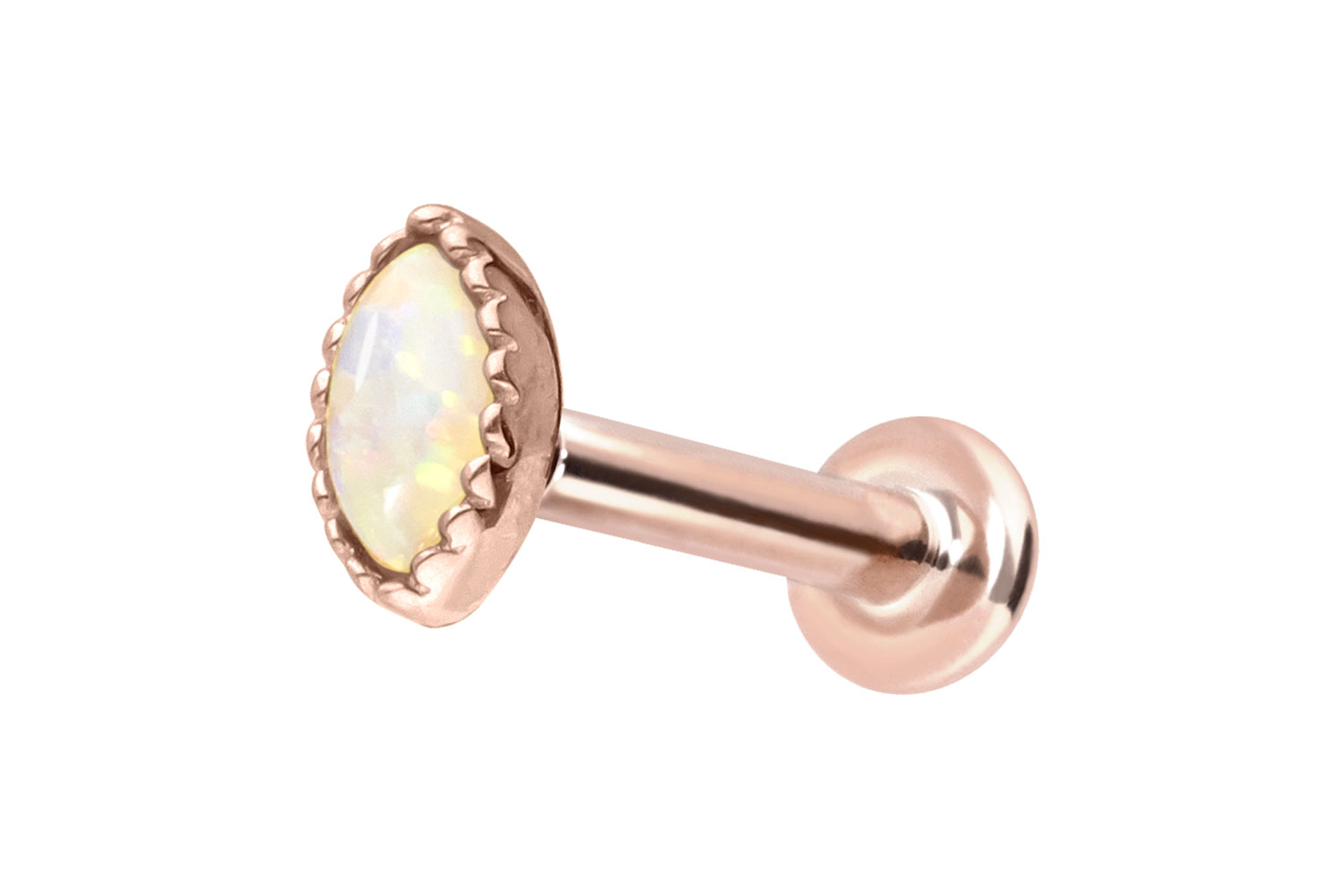 14 Karat Gold Labret mit Push Fit OVALER SYNTHETISCHER OPAL