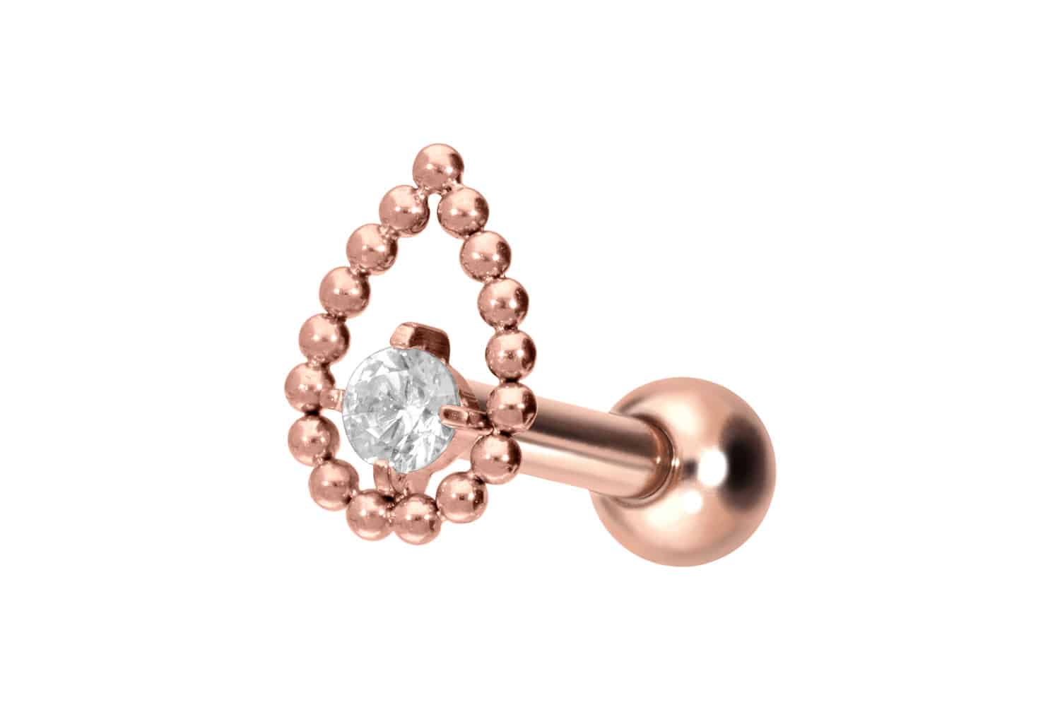 Titan Ohrpiercing mit Innengewinde TROPFEN + KRISTALL