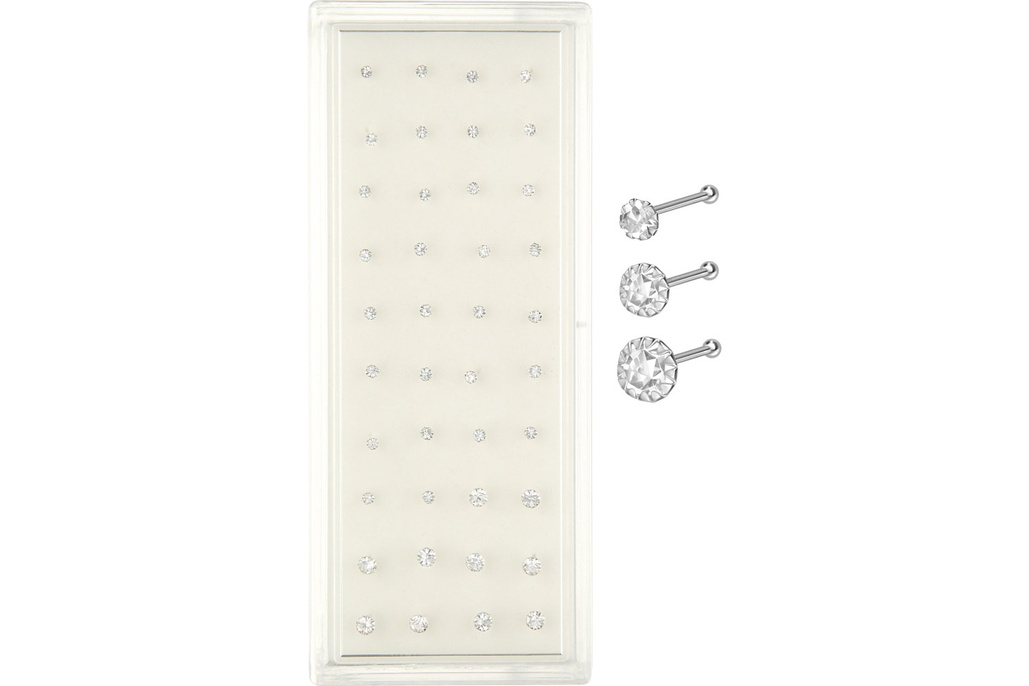 SET 925 silver nose stud pin SETTED CRYSTAL in a display