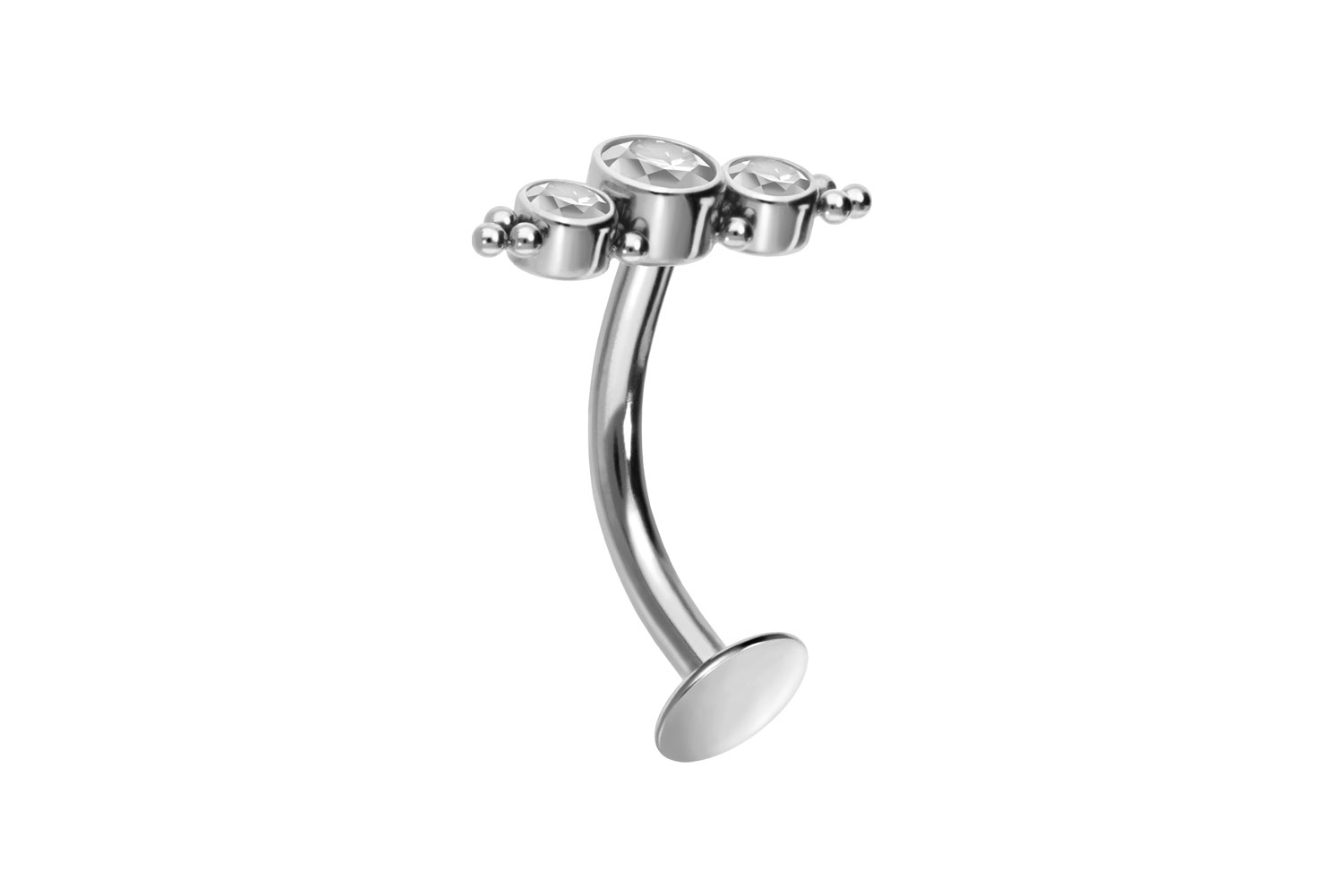 Titan Bauchnabel Labret gebogen mit Push Fit 3 KRISTALLE + KUGELN
