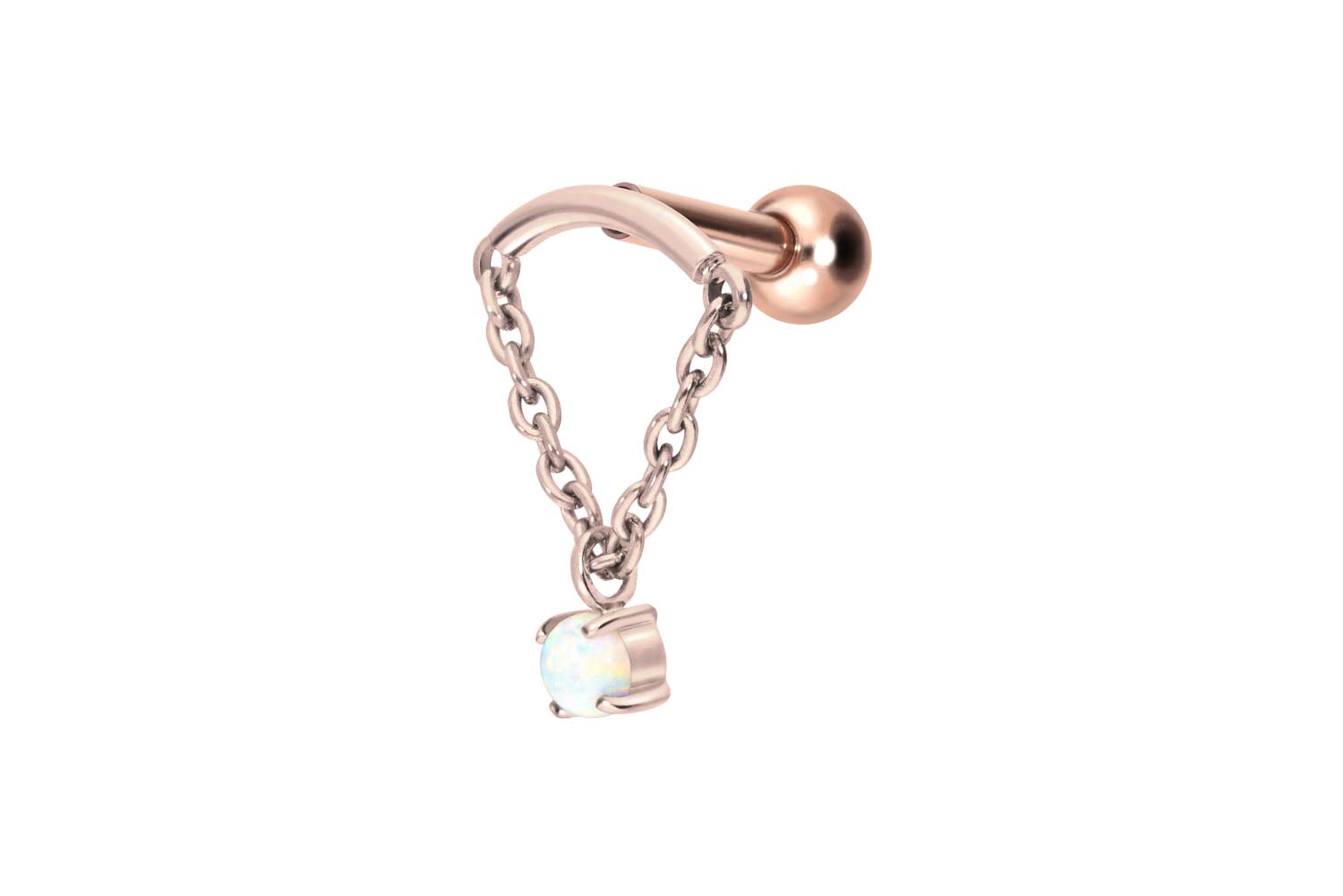 Titan Ohrpiercing mit Innengewinde BOGEN + KETTE + SYNTHETISCHER OPAL