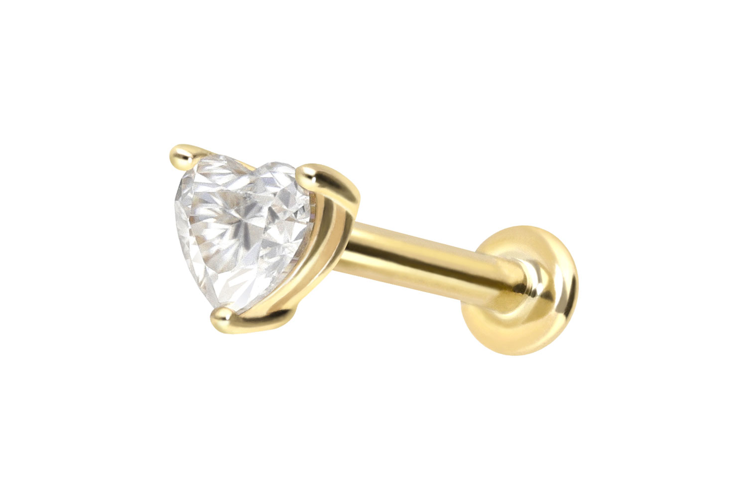 14 Karat Gold Labret mit Push Fit MOISSANIT-HERZ
